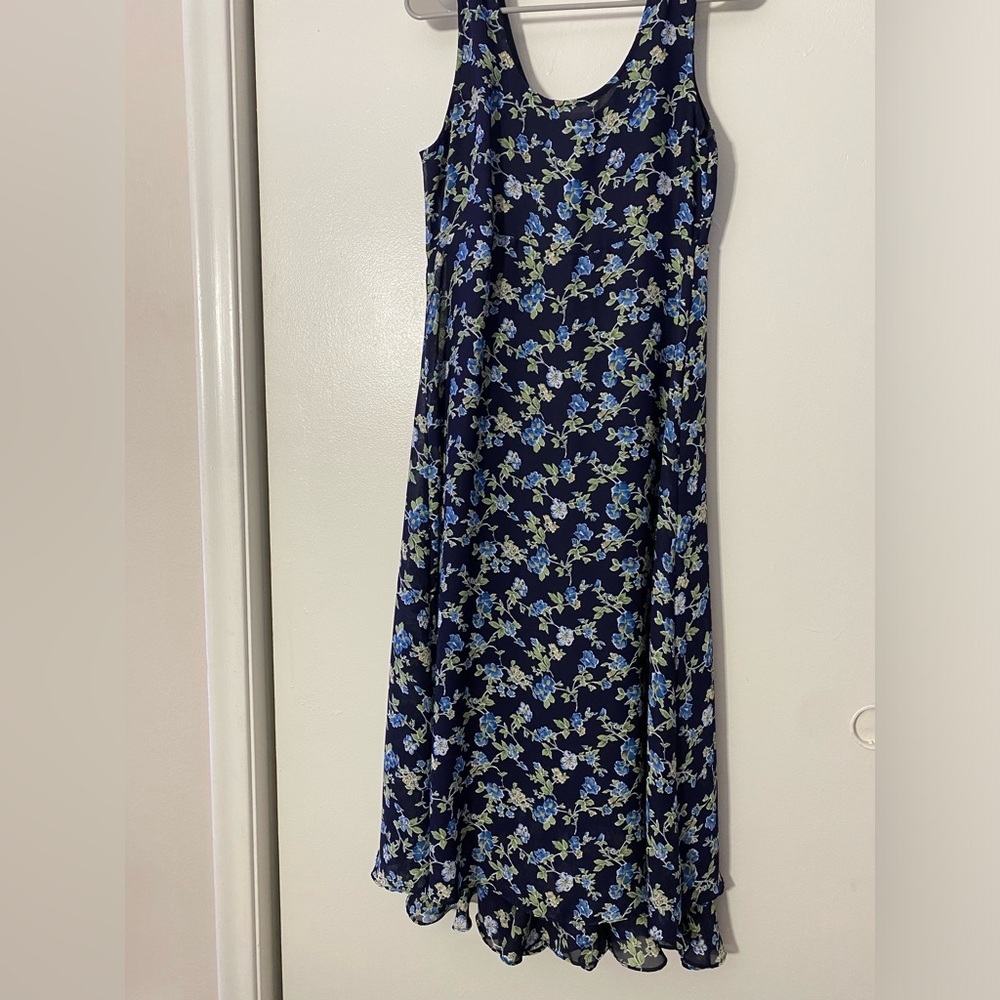 Vintage 90s Navy Floral Maxi Dress Size Medium - Picture 2 of 7